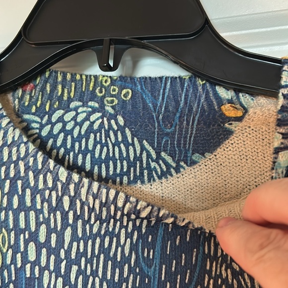 Fox Floral and Foliage Patterned Blue Neutral Anthropologie Sweater - Picture 2 of 10